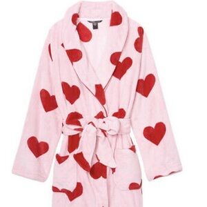 Victoria’s Secret Short Cozy Robe Pink Red Hearts